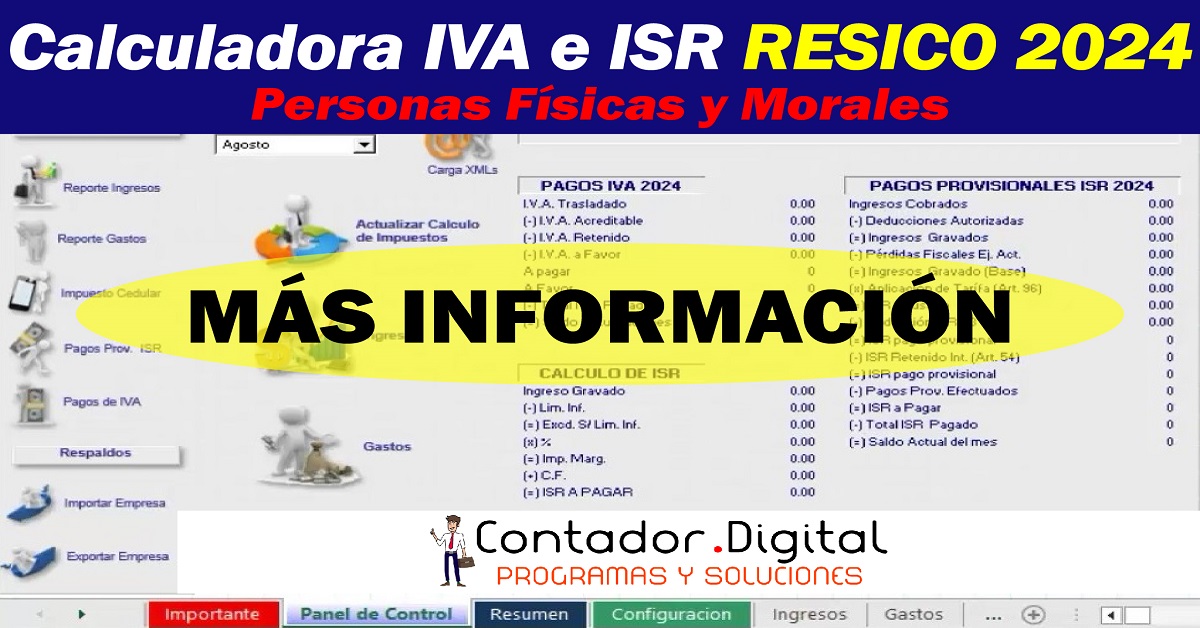 RESICO 2024 Calculadora ISR e IVA Pagos Provisionales. Personas